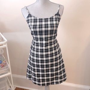 Black and white plaid dress with tie in the back